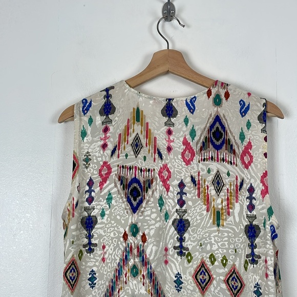 Vilagallo Sleeveless Deep V Neck Womens L Pullover Metallic Multicolor Tunic Top - Picture 6 of 8